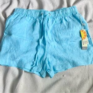 C&C California 100% Linen Drawstring Shorts | Women’s Size L | Blue